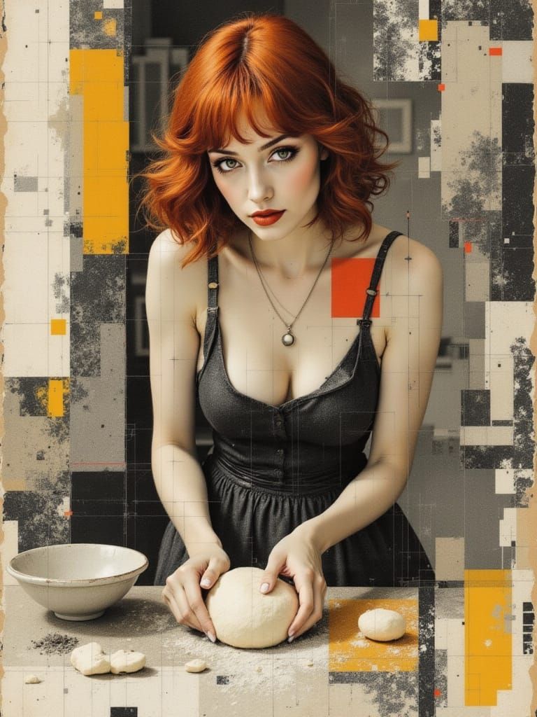 Redhead Baker with Flour, Crafted in Raku Ceramic Style