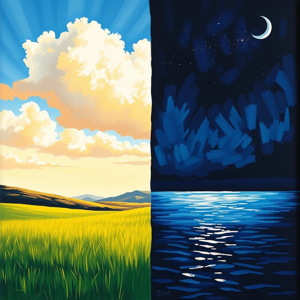 Day and Night in David Hockney's Dreamlike Style