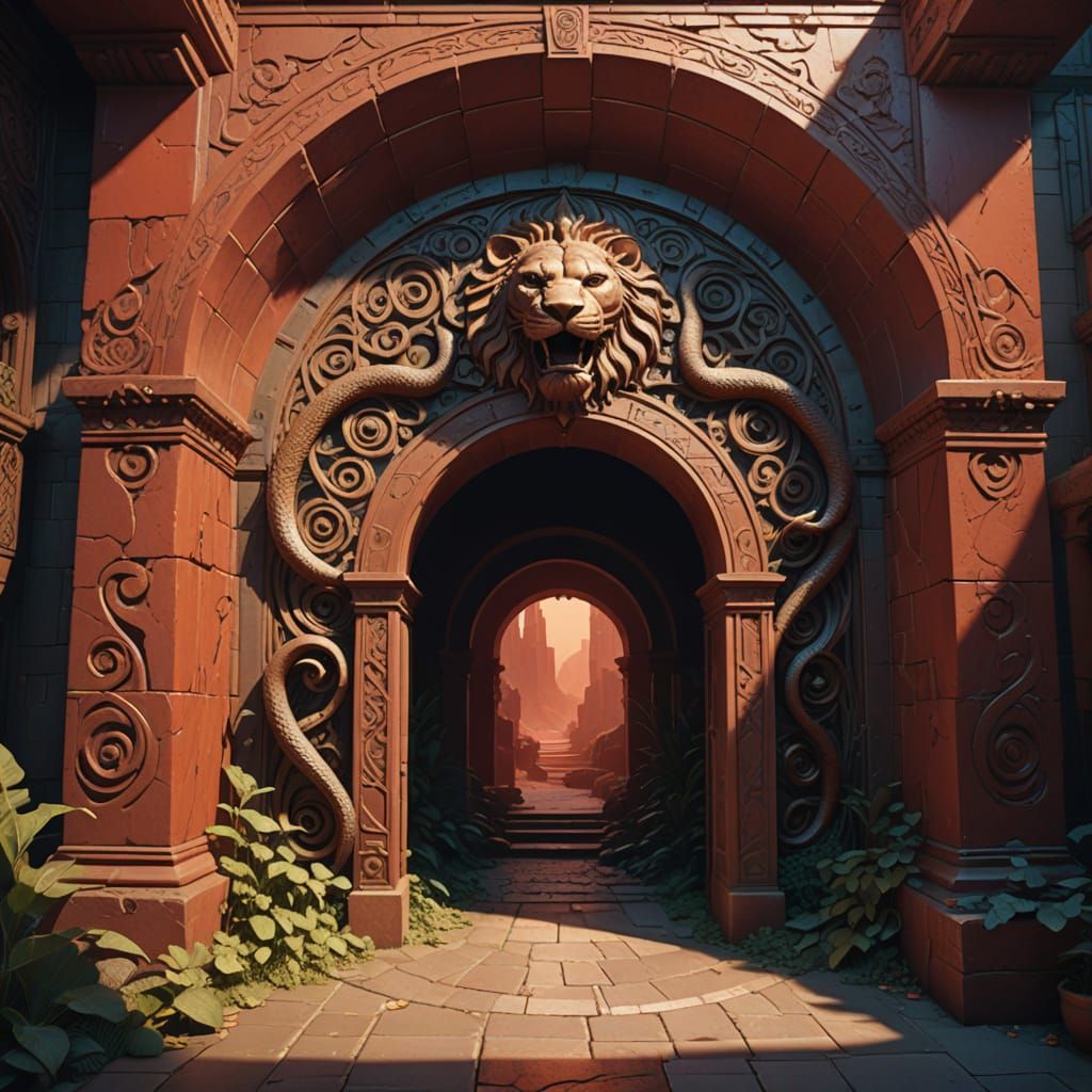 Serpent Stairway: An Interior Concept Art in Duotone