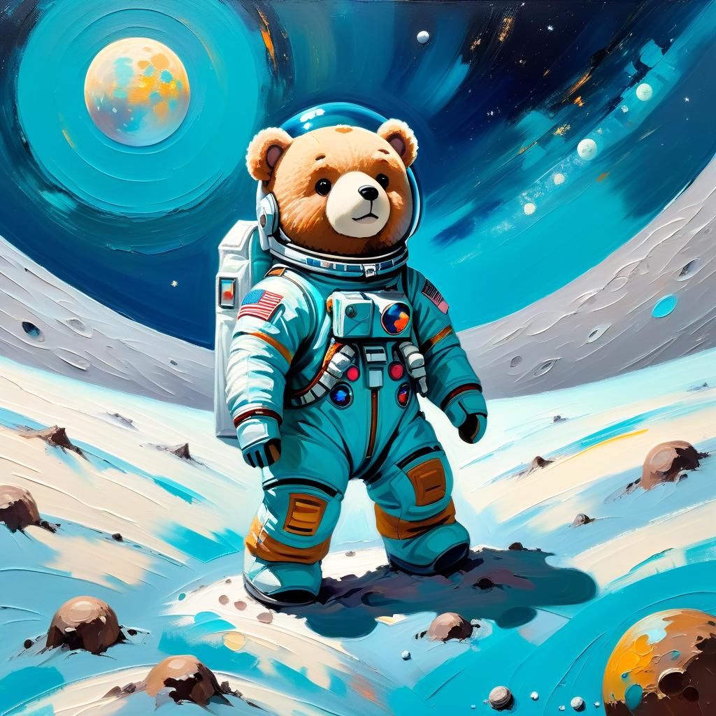 Teddy Bear Astronaut on the Moon in Impressionist Style