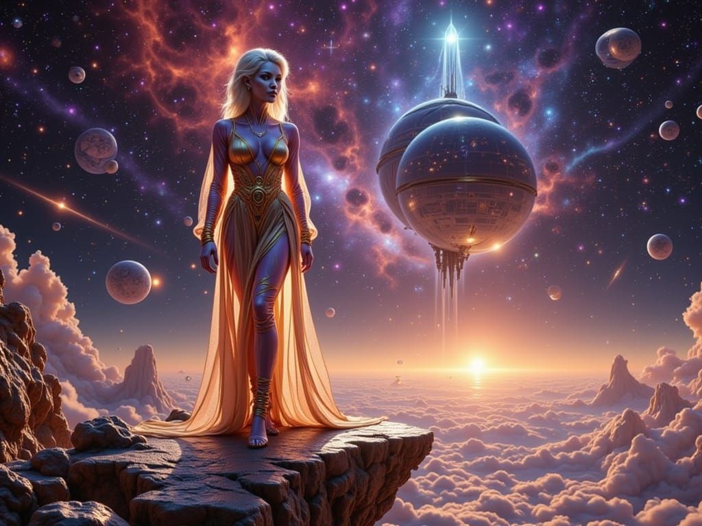 Regal Alien Woman in Futuristic Space