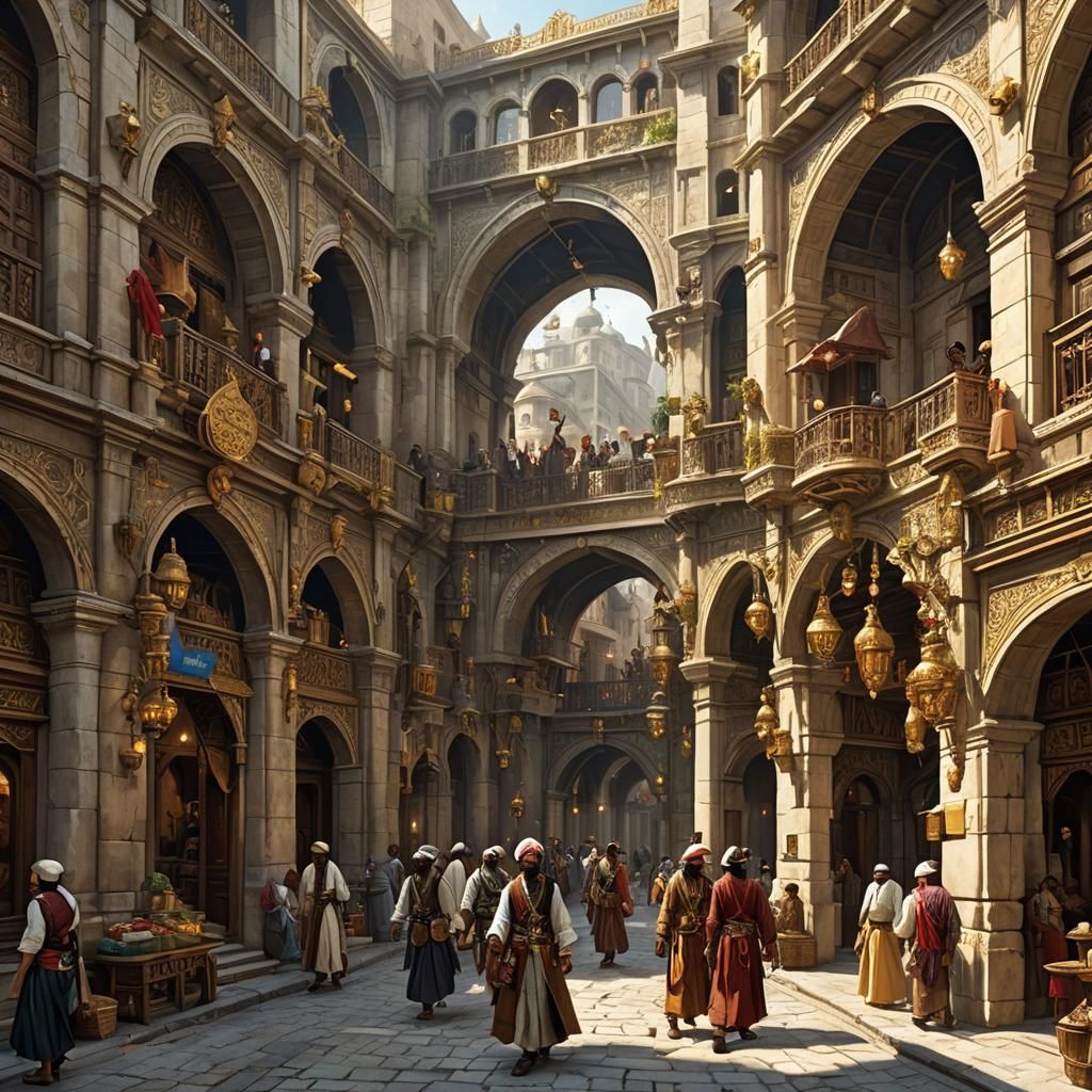 Opulent Pirate Town: A Detailed Matte Painting