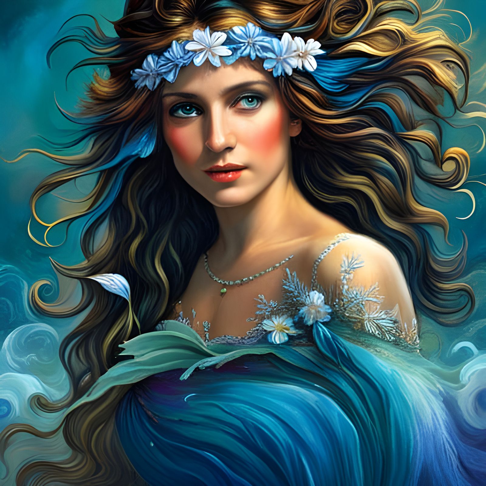 Water Goddess in Ocean Depths, Hyperrealistic Detailed Image