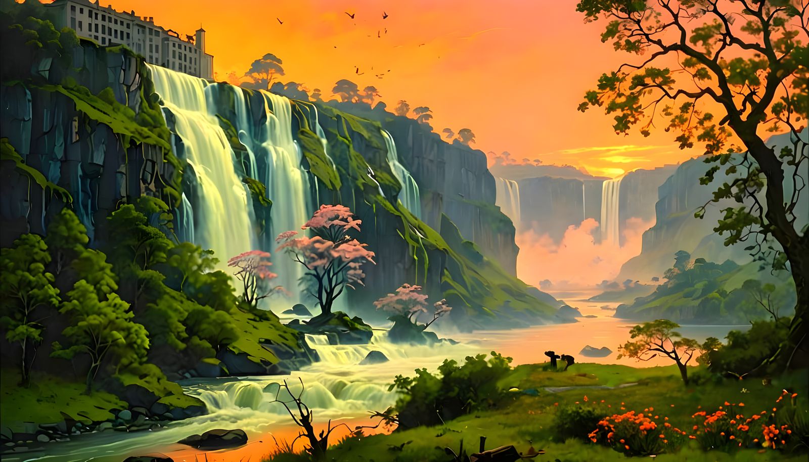 Autumn Sunset Landscape in Warm Orange Tones