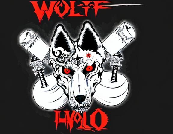 Jolly Roger Wolf Head Logo with Crossed Bongs and Gothic Typ...