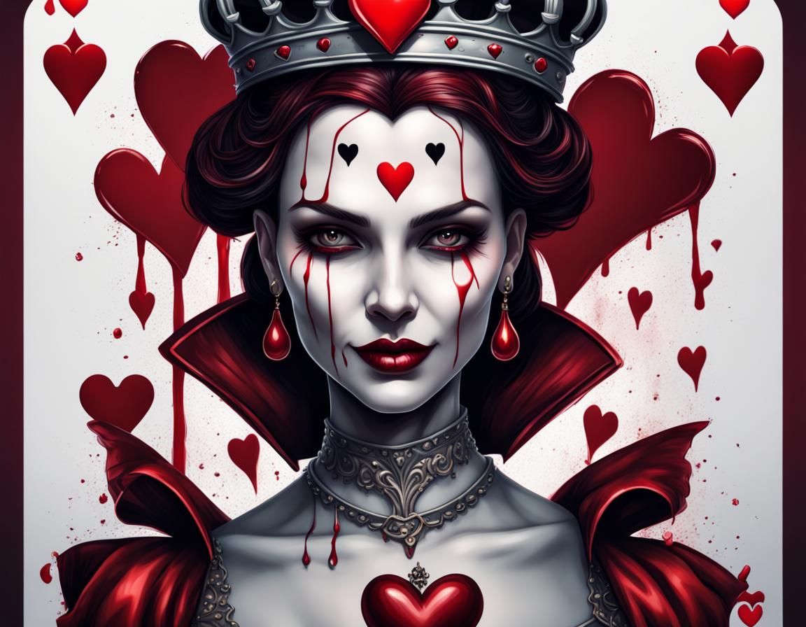Gothic Queen of Hearts Playing Card in Digital Painting