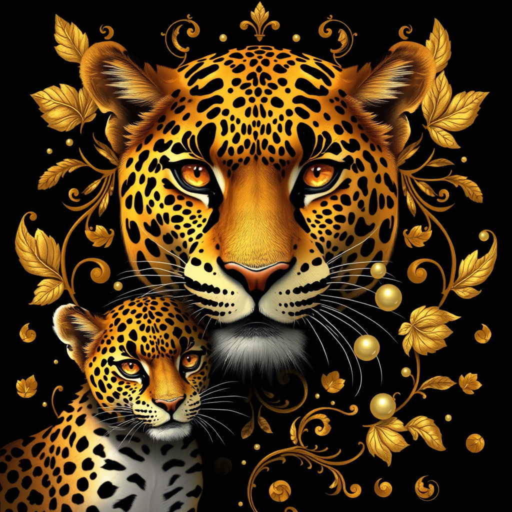 Leopard Face with Golden Tribal Ornamentation