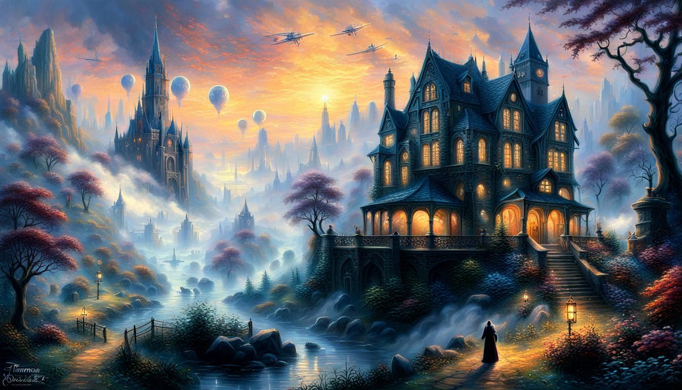 Ethereal Fantasy Scene in Kinkade Style
