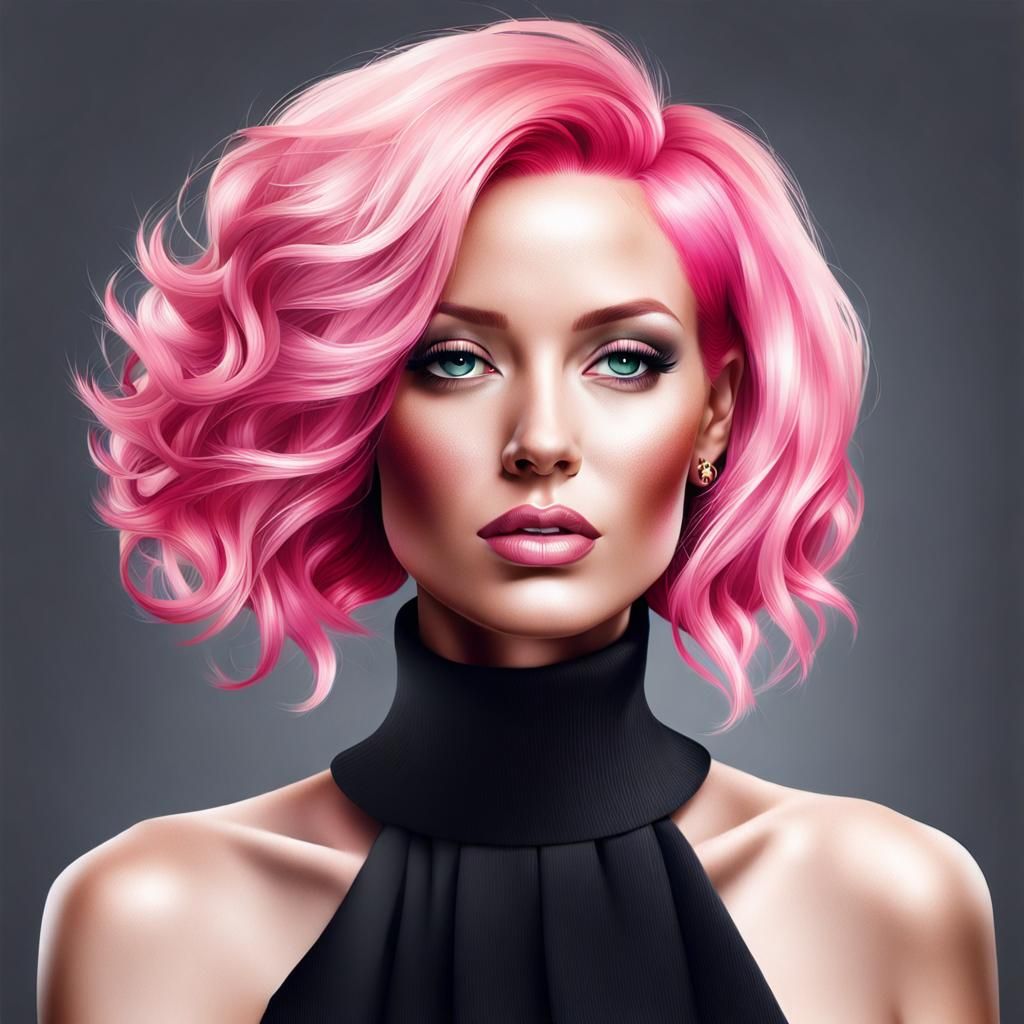 Elegant Woman with Pink Hair: A Realistic Portrait