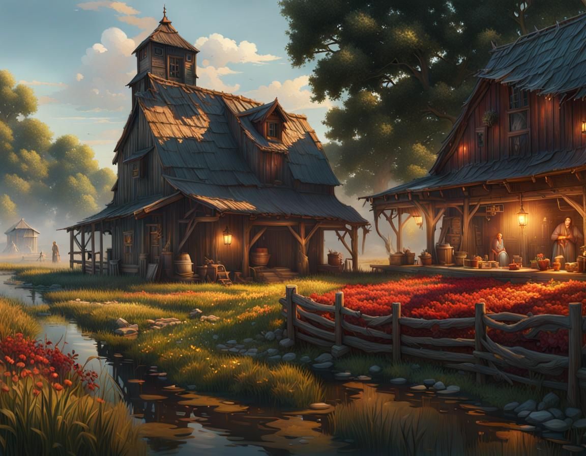 Romantic Farm Life: A Detailed Digital Painting