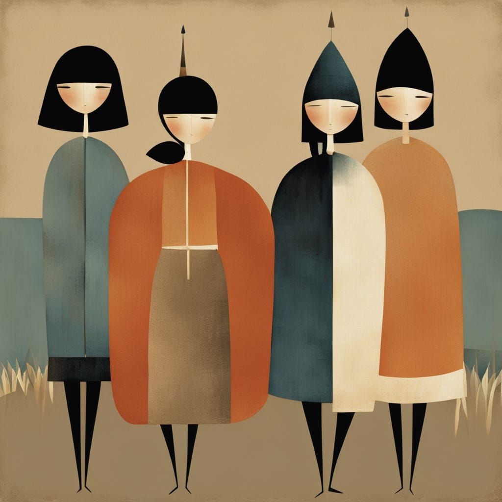 Surrealistic Woodblock Illustrations of Five Women