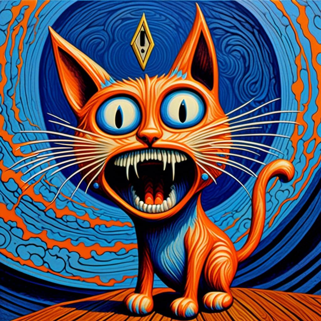 Anthropomorphic Cat's Silent Scream: A Maximalist Image