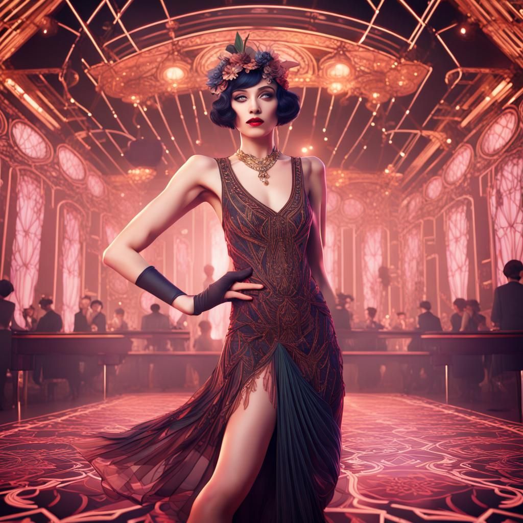 Beautiful Art Deco Flapper Lady in Digital Art