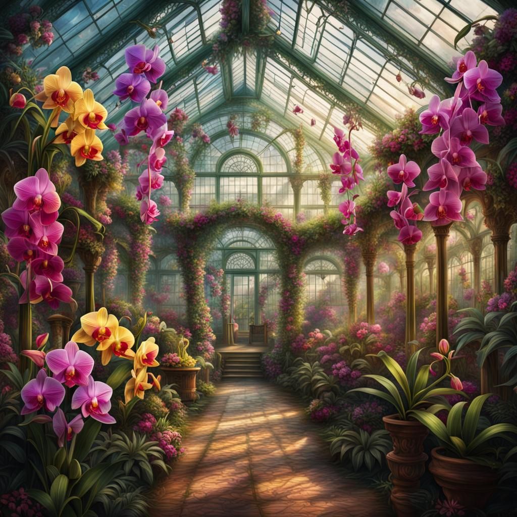 Exotic Orchids Bloom in Victorian Greenhouse