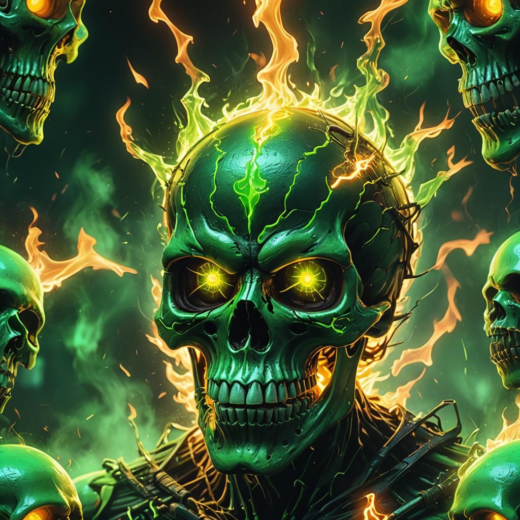 Fire Eyes Skull with Demonic Neon Aura