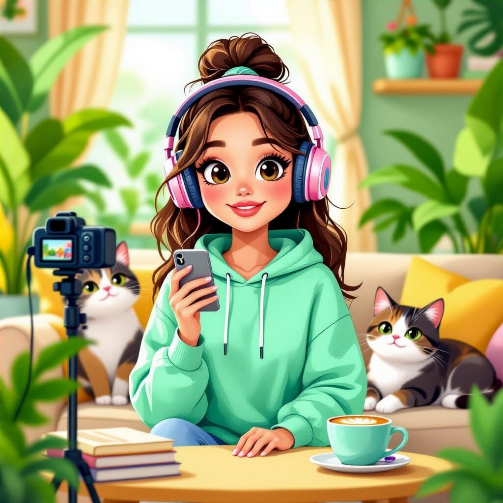 Gen Z Cat Influencer Filming Video in Lush Studio