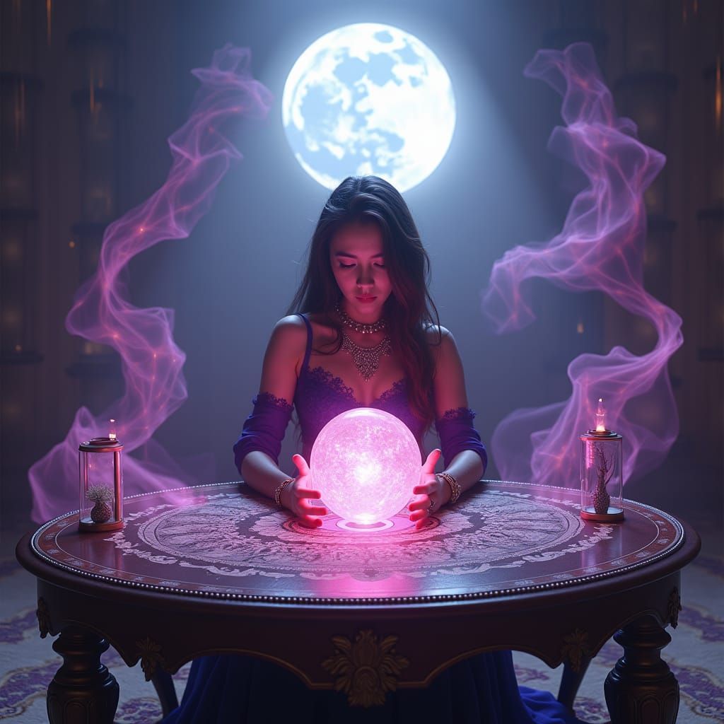 Mystical Tarot Reader in a Dreamlike Setting