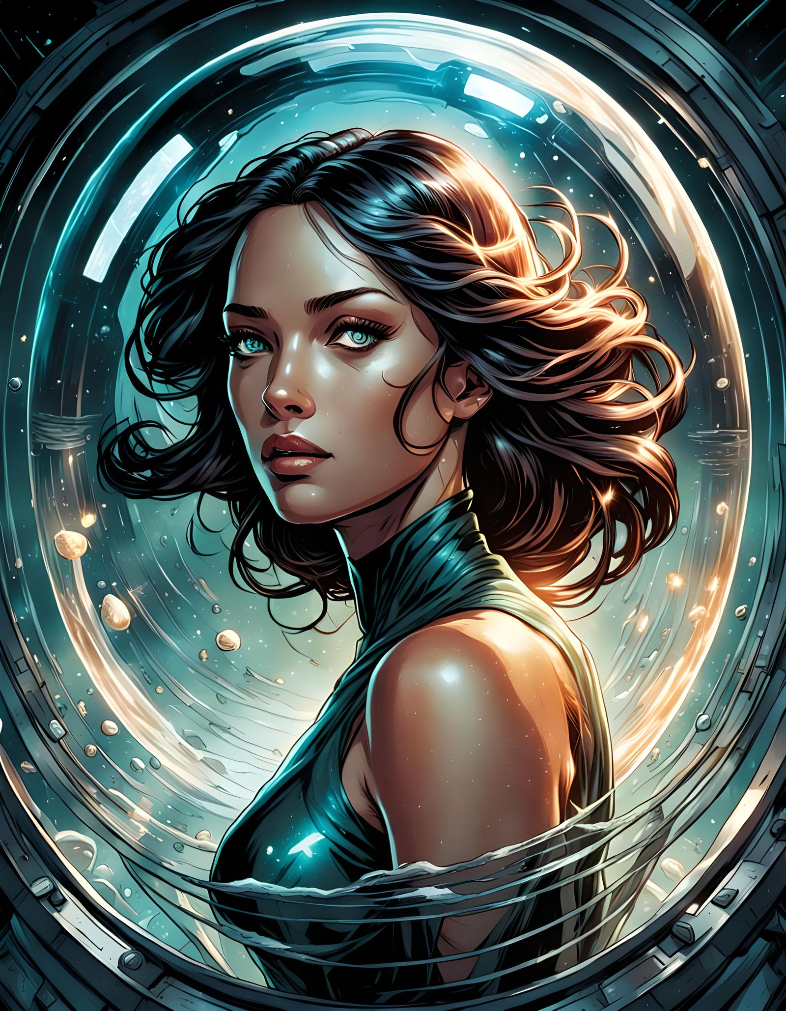 Young Woman in Capsule: Comic Book Art