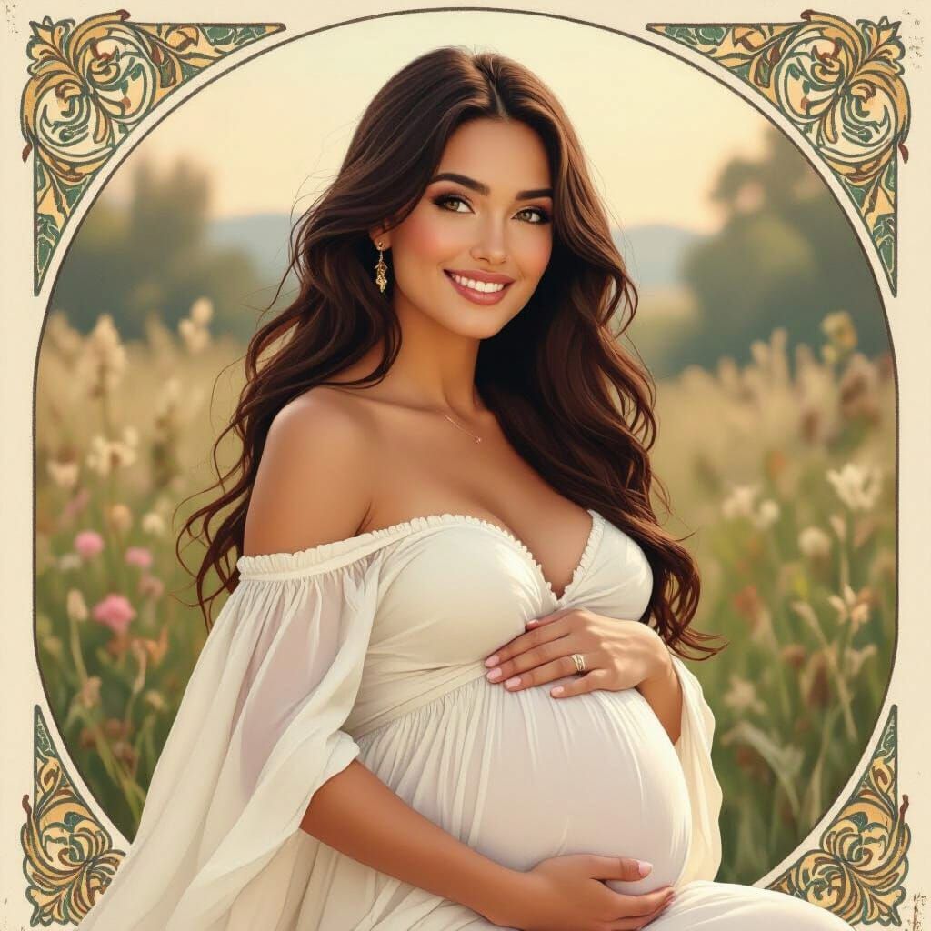 Pregnant Woman in White Dress, Impressionist Style