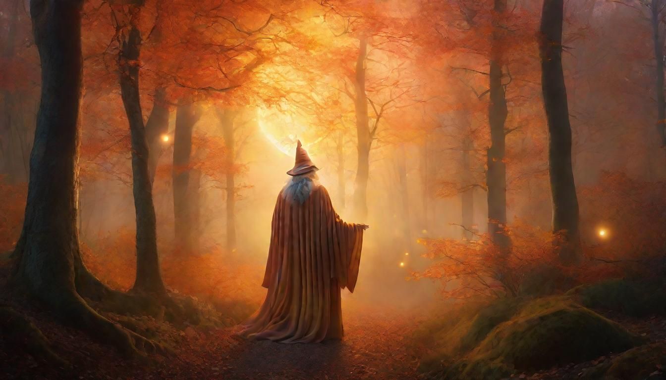 Mystical Wizard in Forest at Golden Hour
