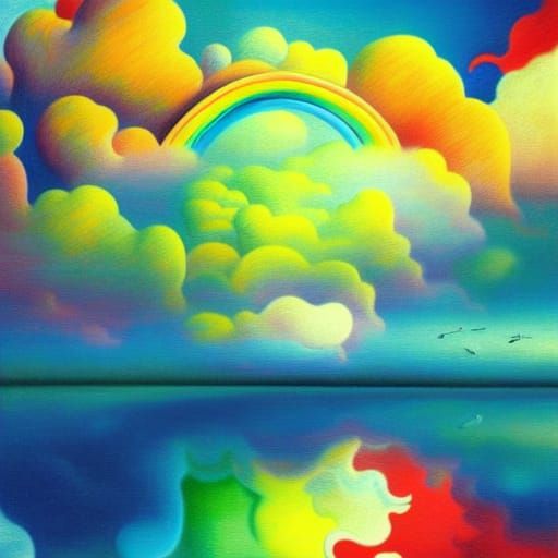 Surreal Sunface with Rainbow Reflection, Pointillism Style