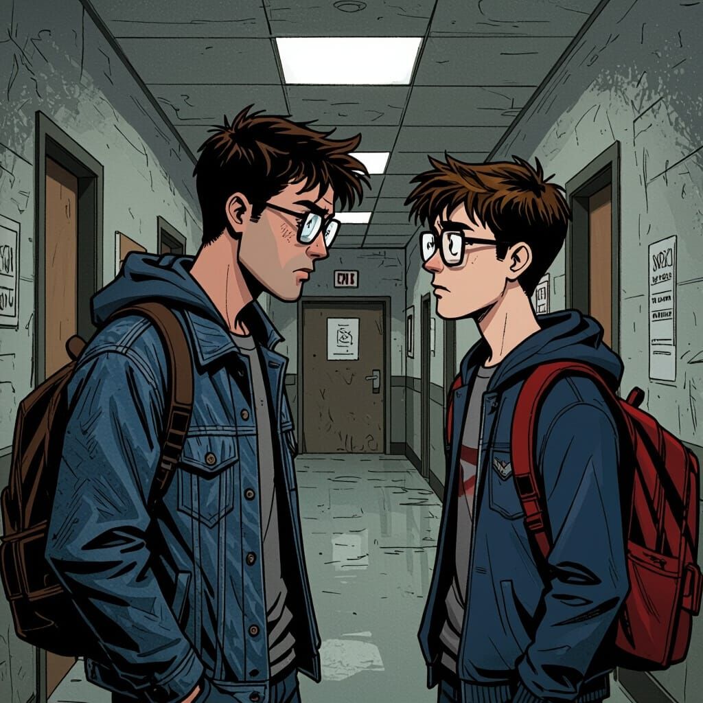 Bullying Scene in Gritty Graphic Novel Style