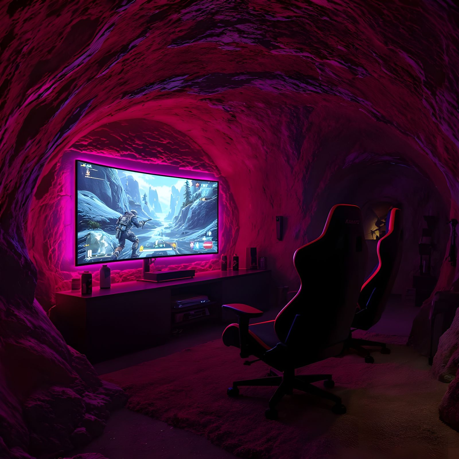 High-Tech Gaming Room in Underground Bunker