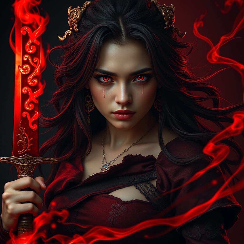 Semi-Realistic Portrait of a Determined Female Warrior