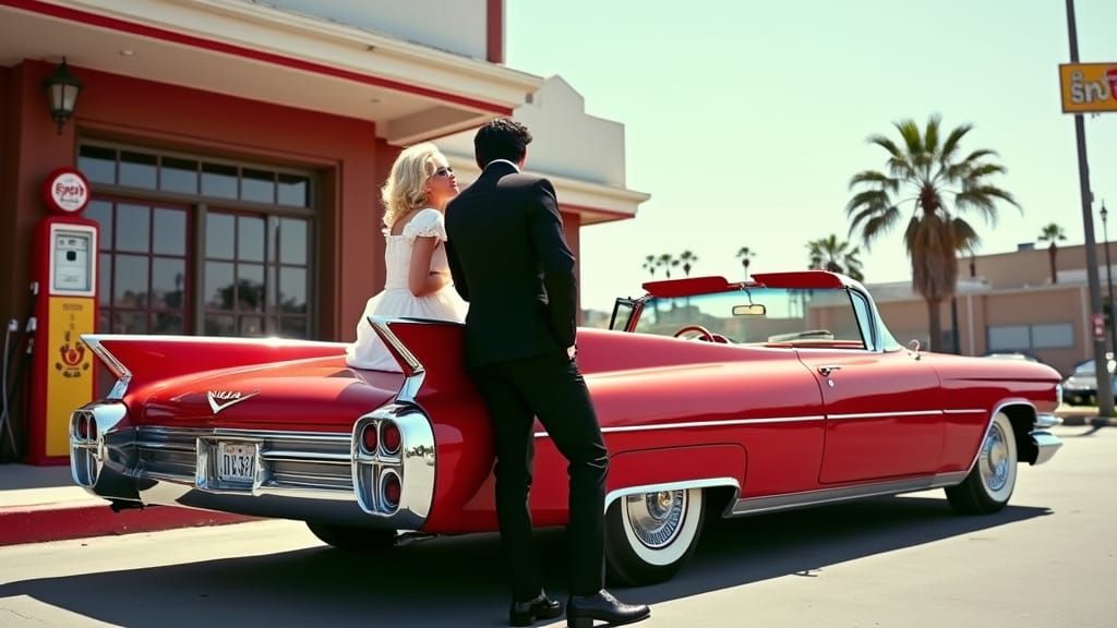 Classic Red Cadillac Eldorado Convertible with Hollywood Sta...