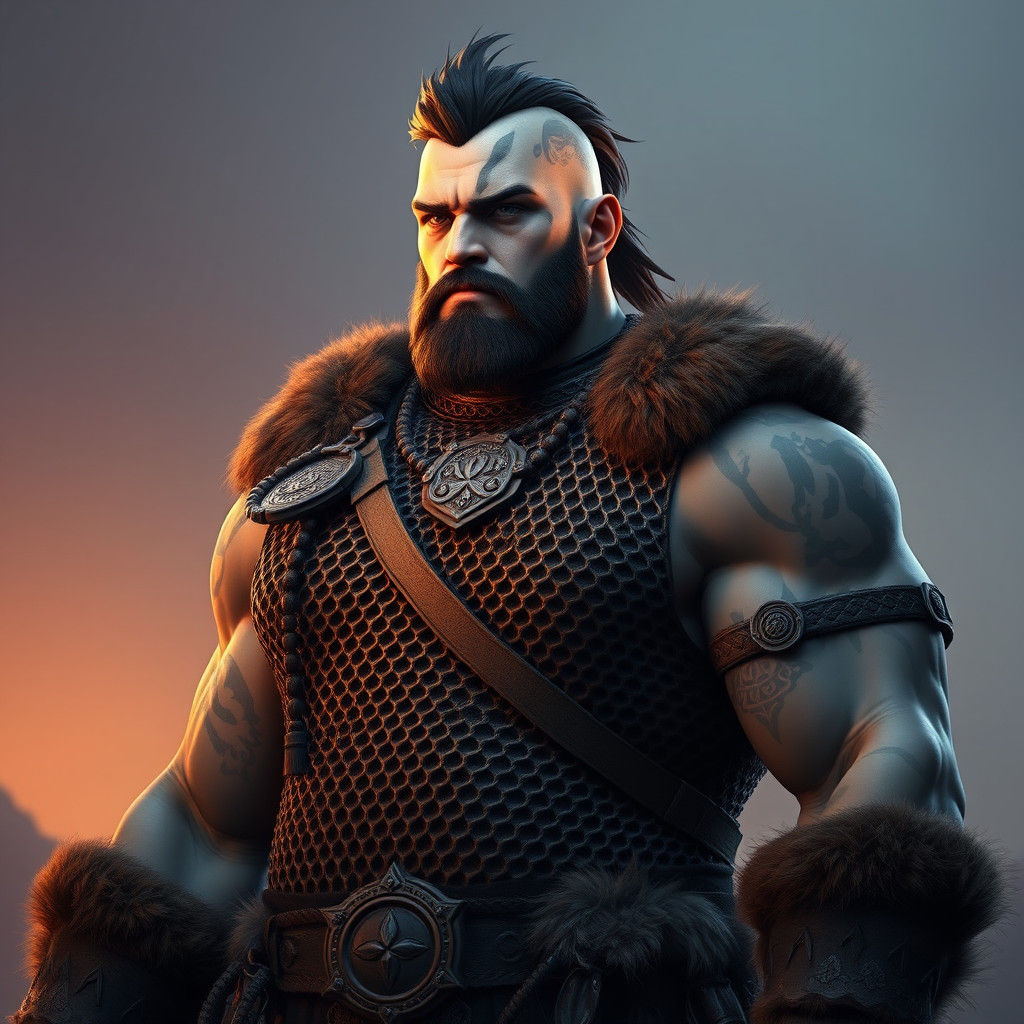 Goliath Ranger Portrait with Tattoos in Hyperrealism