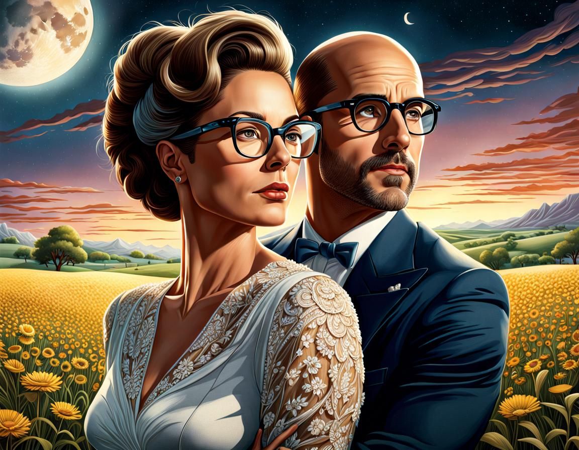 Dreamy Surreal Portrait of Couple Under Moonlight