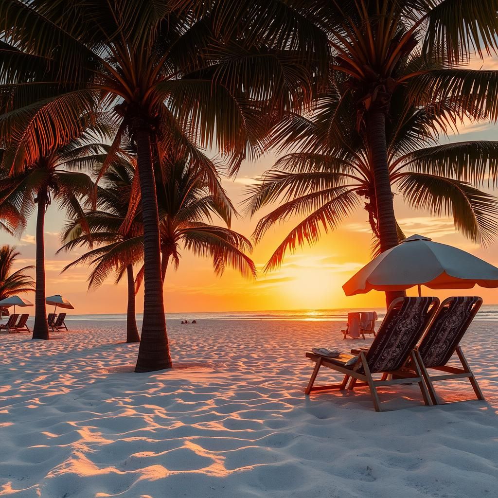 Tropical Beach Sunset in Hyperrealistic Style