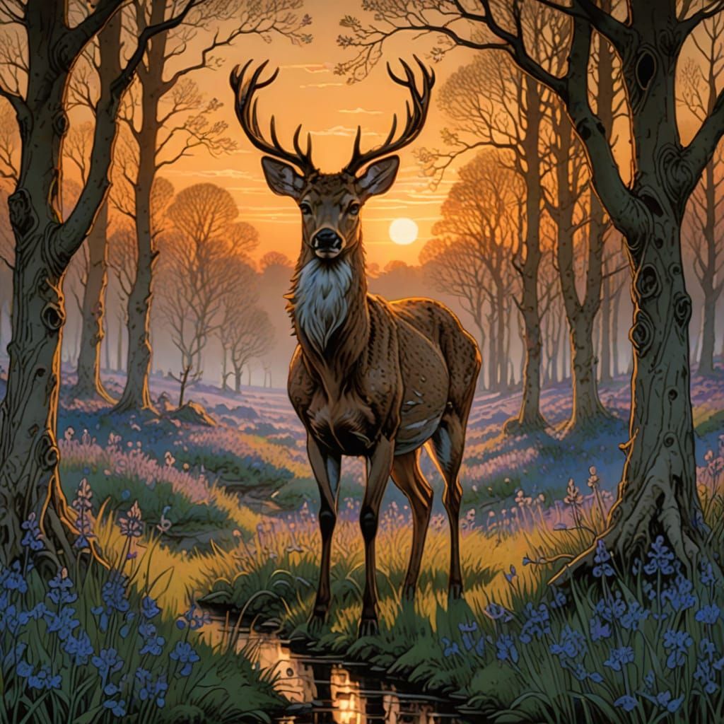 A Deer Basks in the Warmth of a Whimsical Sunset