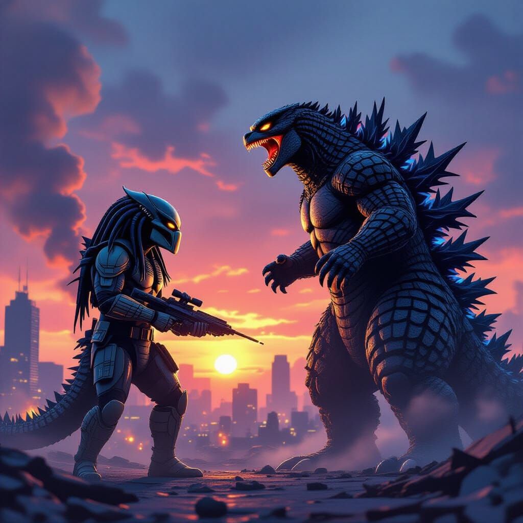Tiny Predator Comically Hunts Giant Godzilla