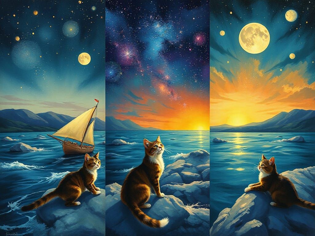 Cats' Cosmic Voyage: A Triptych Story