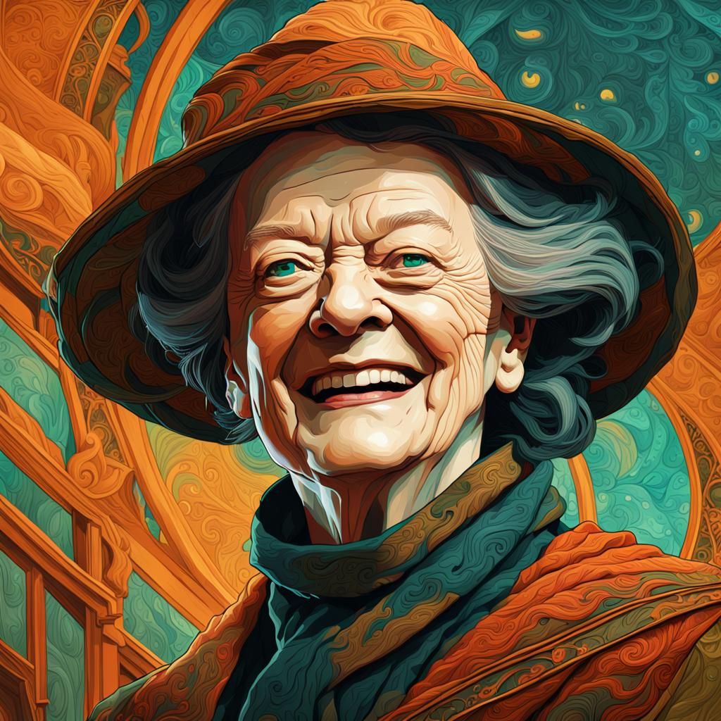 Warm Portrait of Maggie Smith in Art Nouveau Style