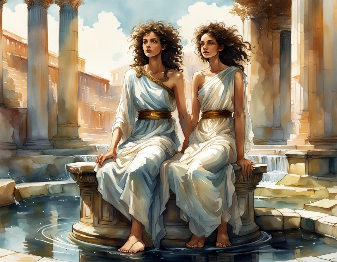 Greek Woman in DreamWorks Watercolor Illustration