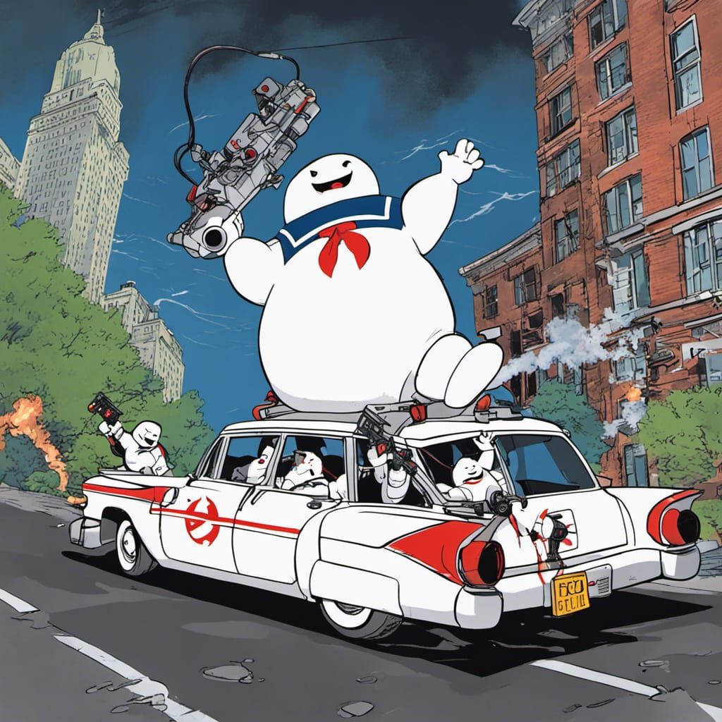 Stay Puft Marshmallow Man Attacks Ecto-1