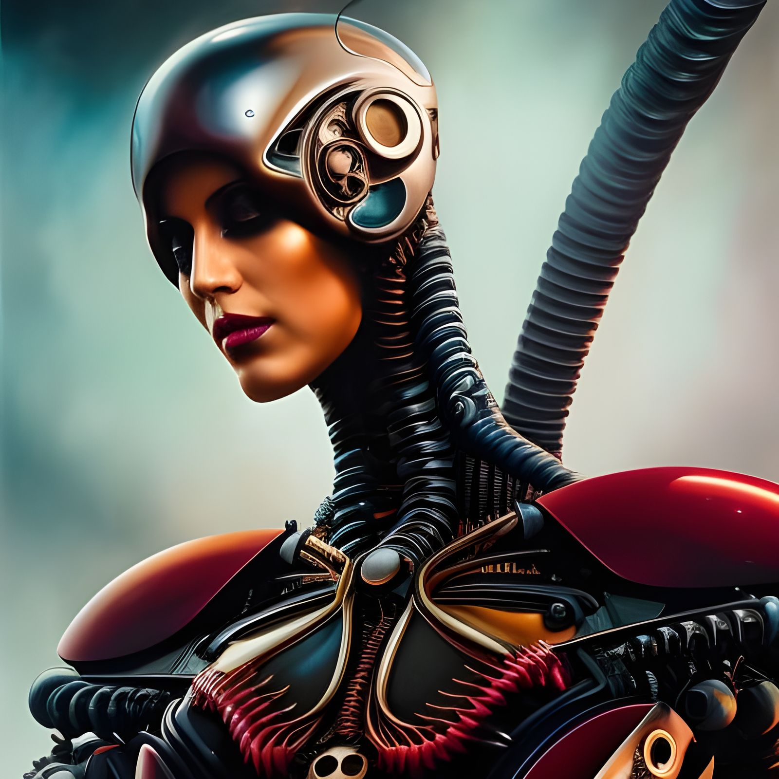 Biomechanical Cybernetic Praying Mantis in Deep Color