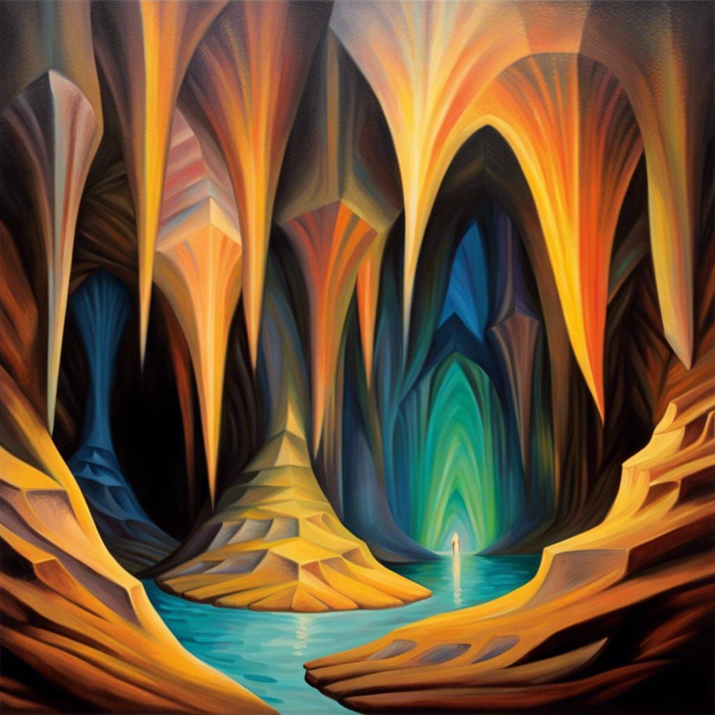 Surreal Cavern of Hidden Knowledge: Precisionist Oil Paintin...