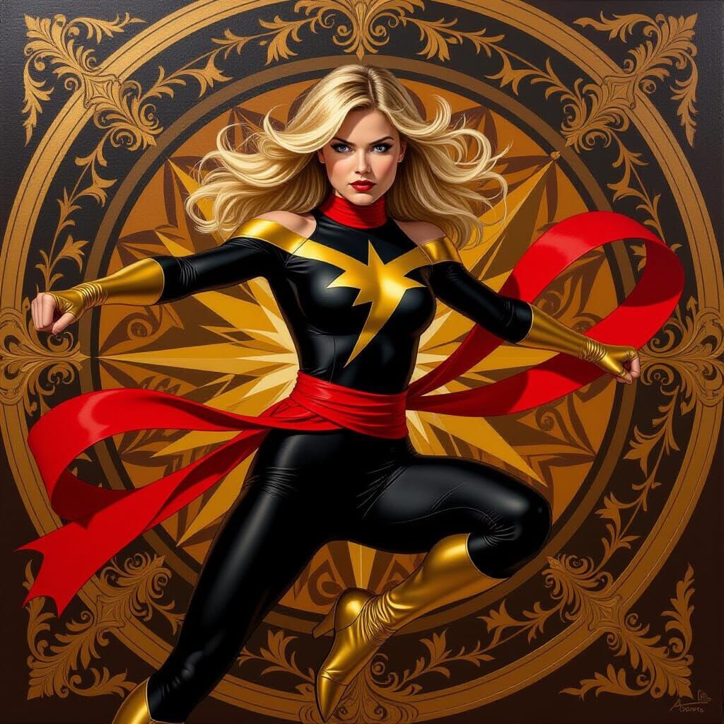 Ms. Marvel in Chiaroscuro Oil Painting Style