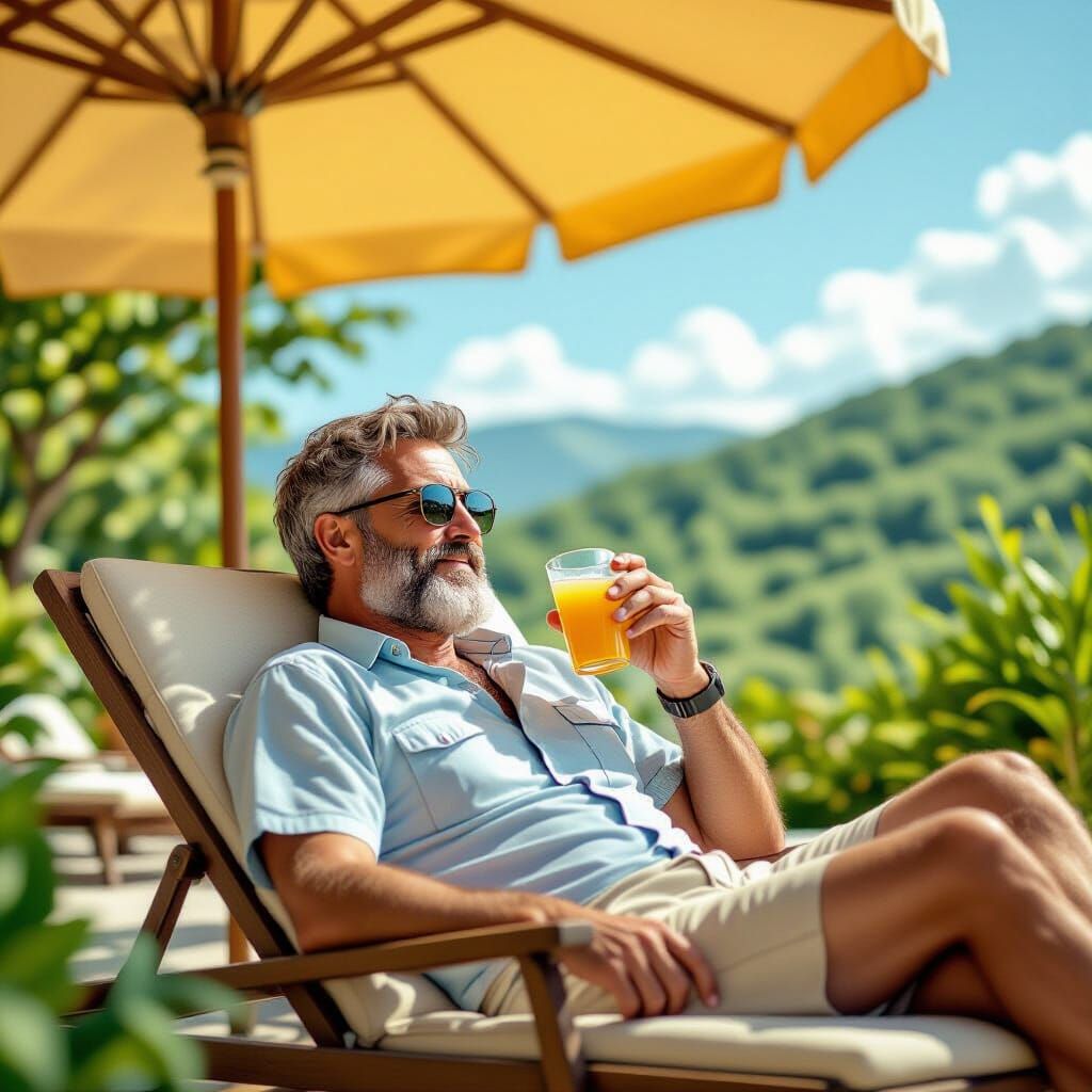 Italian Man's Relaxing Garden Escape: Hyperrealistic Concept...