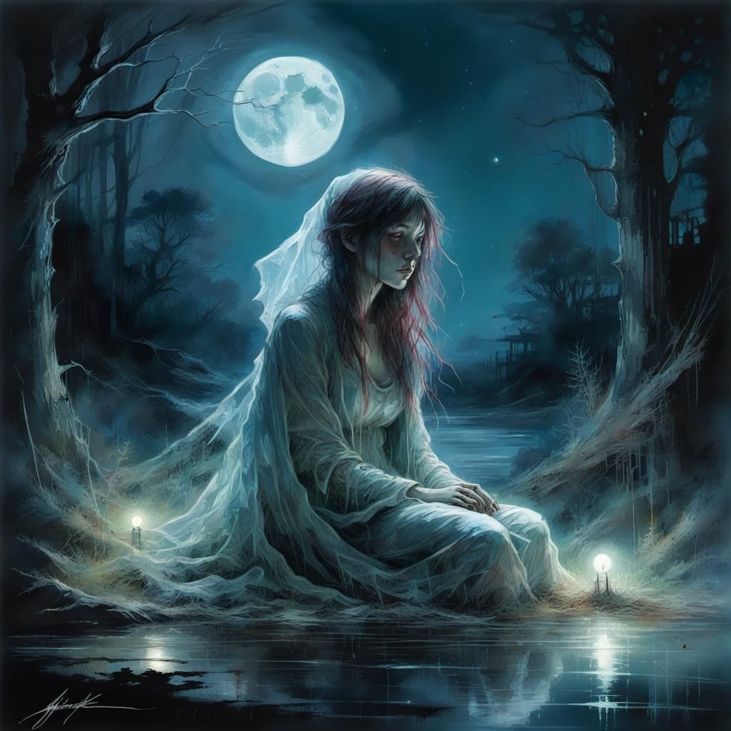 Lonely Ghost in Moonlight: Detailed Digital Art