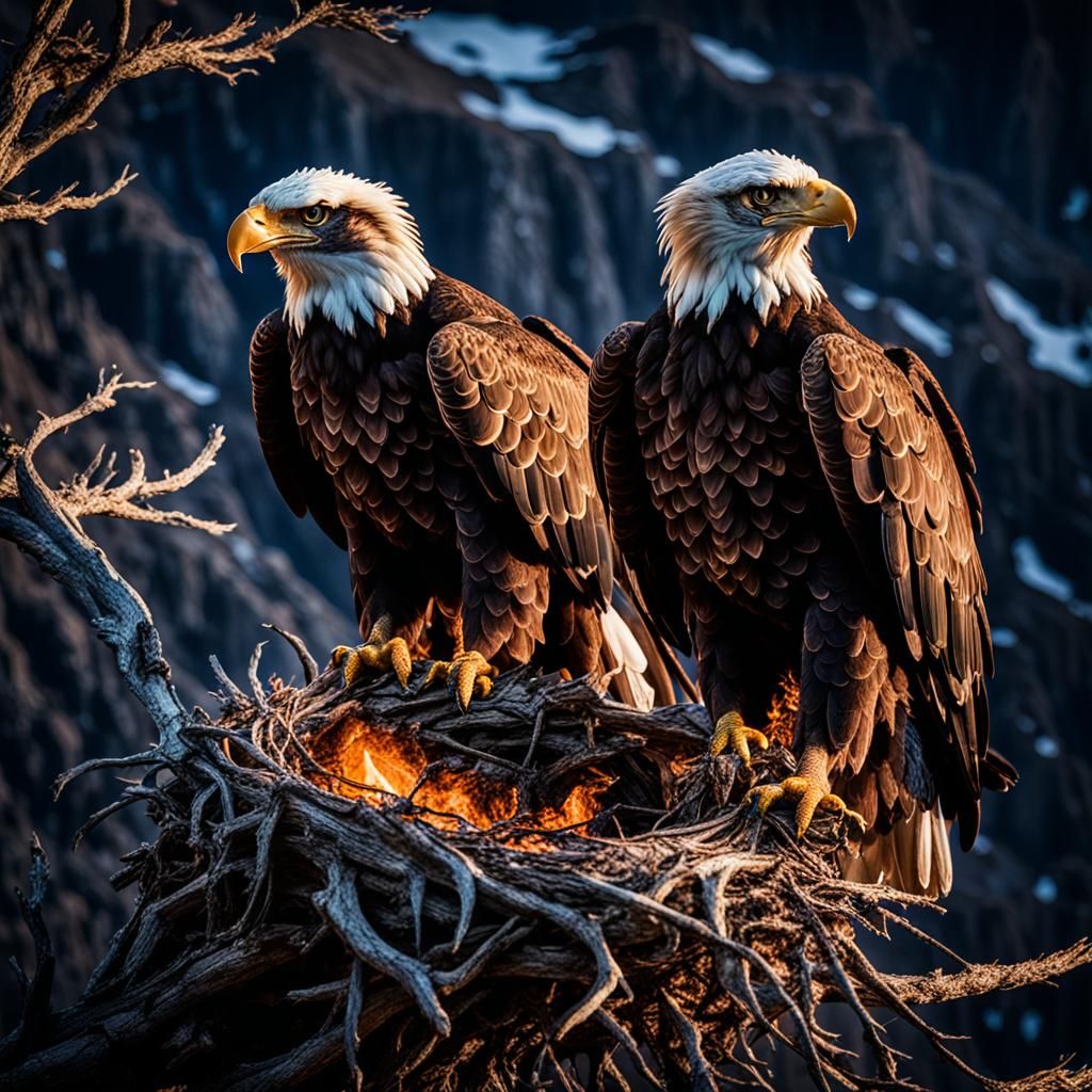 Majestic Eagles Nesting: Hyperrealistic Wildlife Photography