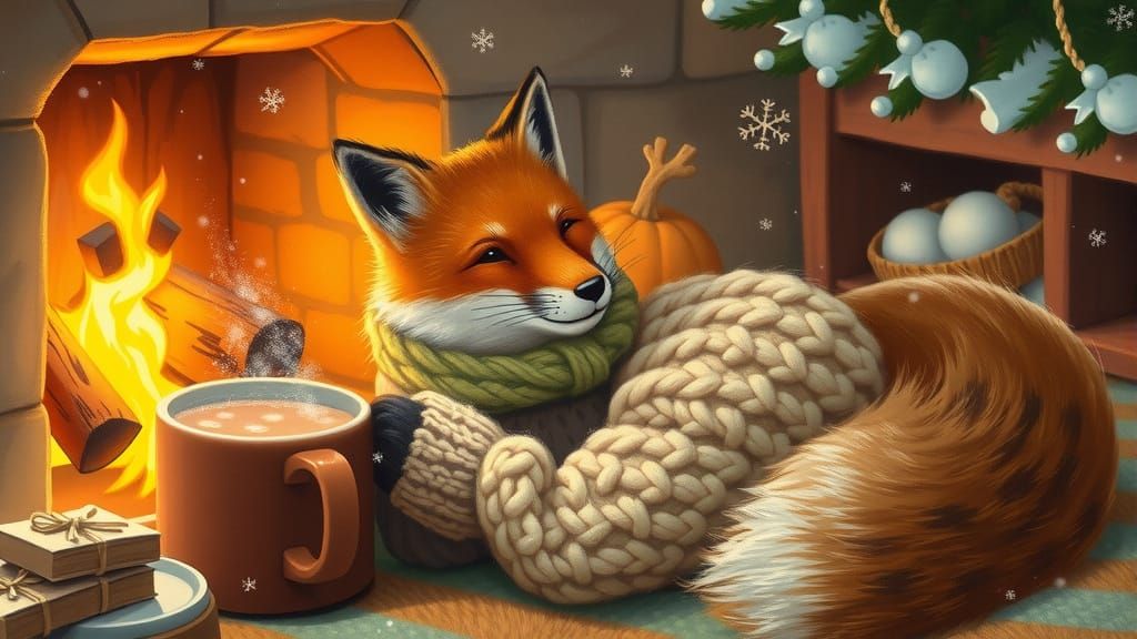 Cozy Fox by Fireplace in Soft Lighting