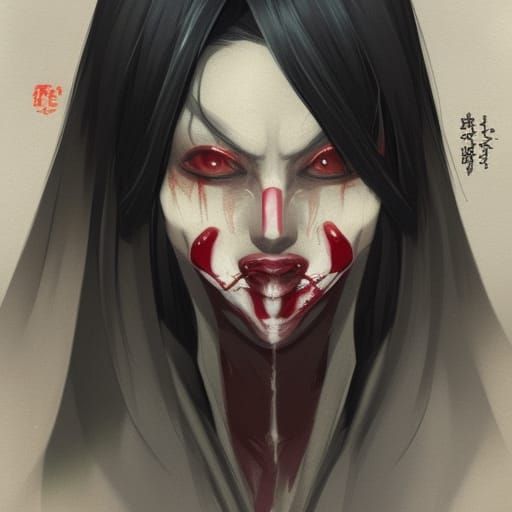 Sinister Kuchisake-onna Horror Illustration
