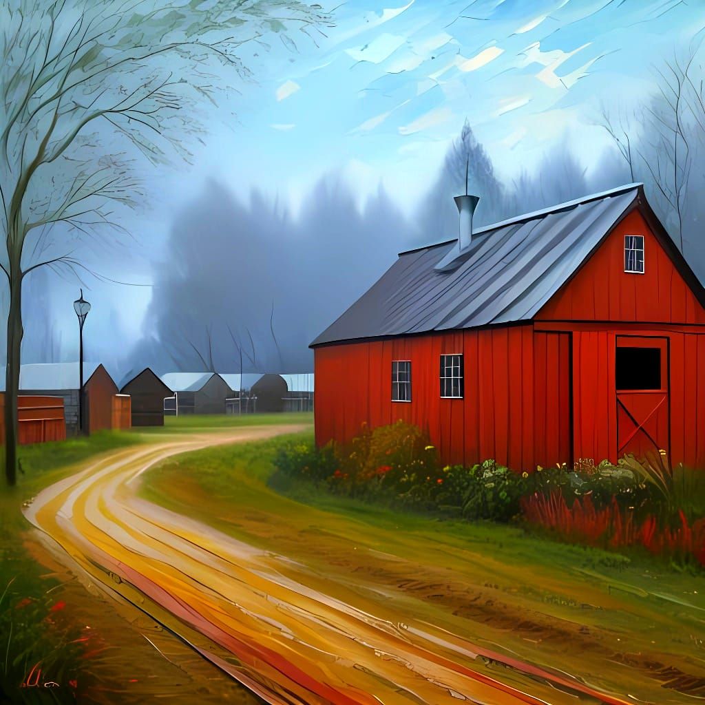 Sinister Shed by Slaughterhouse in Neo-Impressionist Style