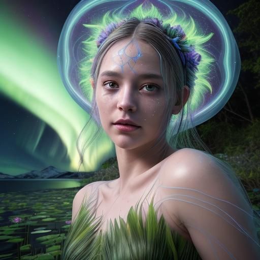 Divine Feminine Goddess in Bioluminescent Forest