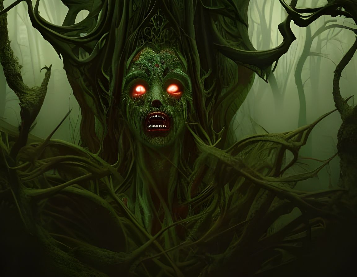 Terrifying Banshee in Dark Forest: Digital Art