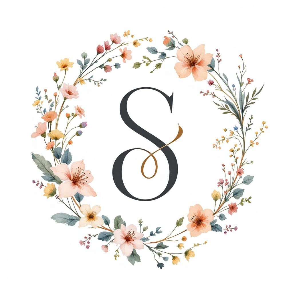 Pastel Wildflower Wedding Monogram in Watercolour Style
